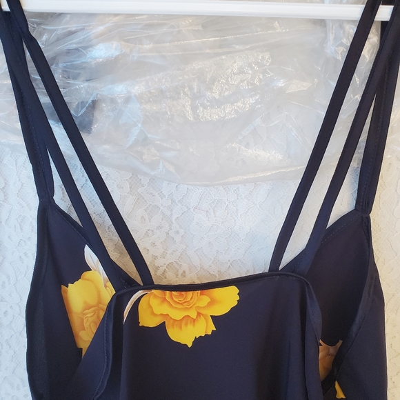 Petra Fashions cami, dark navy with bold yellow flowers spaghetti straps Large - Picture 5 of 10